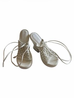 Circus by Sam Edelman Cream Crochet Lace-Up Block Heel Sandals
